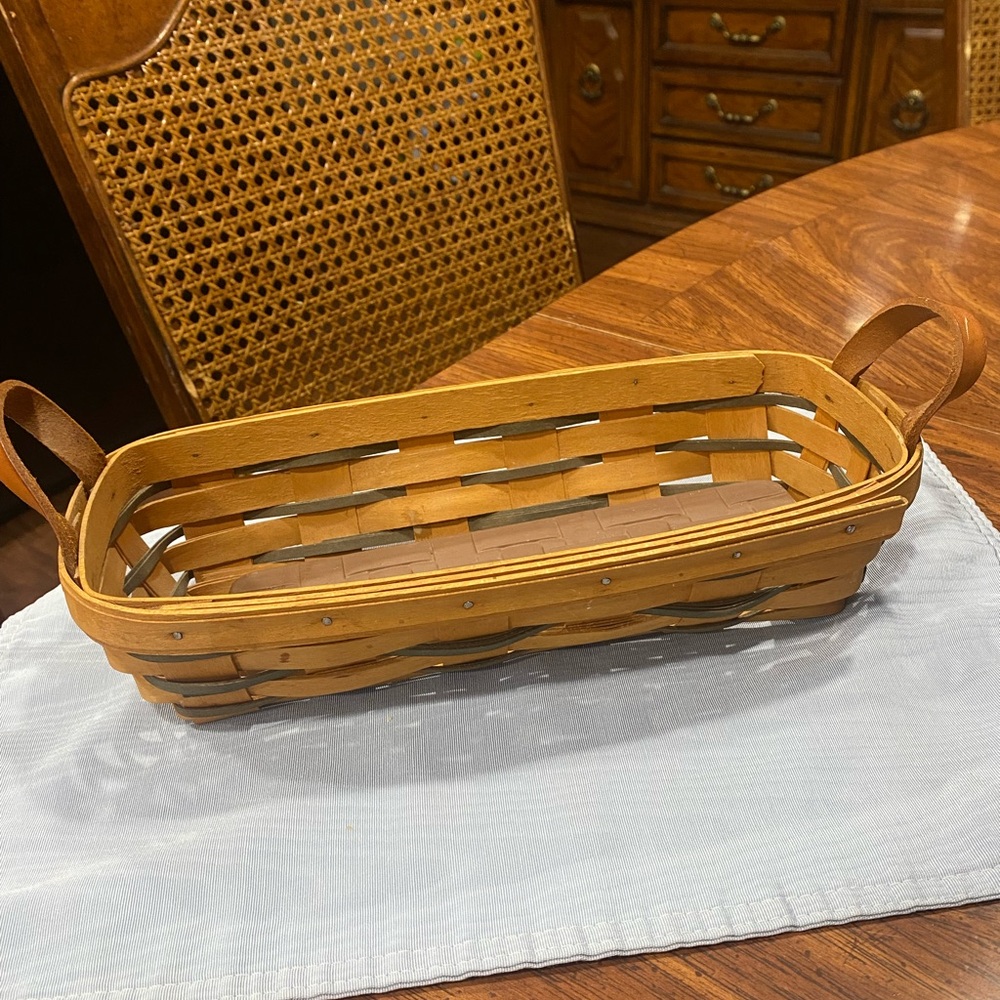 Longaberger Rectangular Woven bread Basket with Handles and warming block